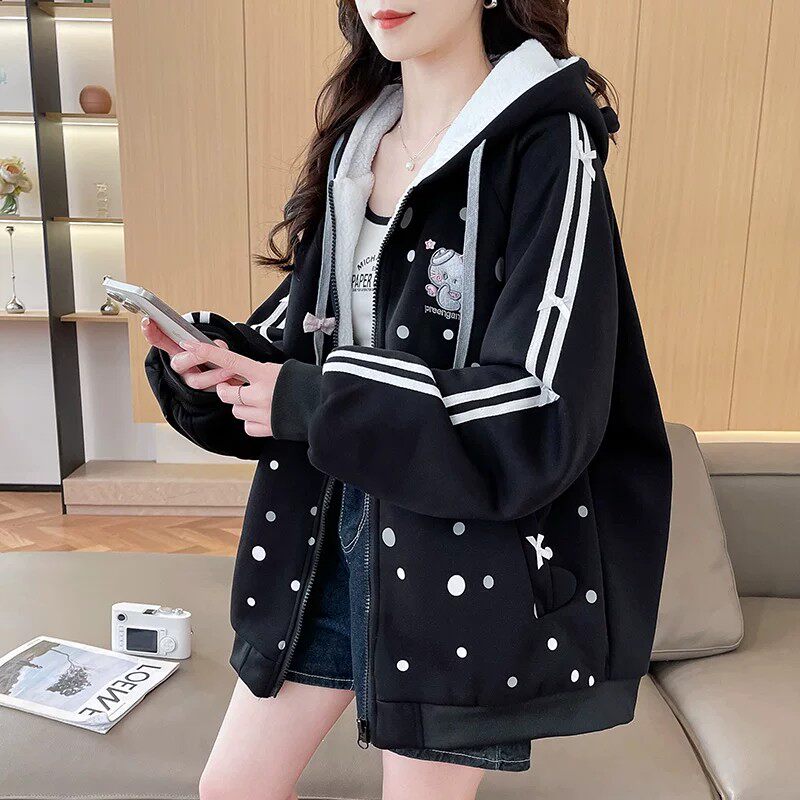 加绒加厚甜美学院风棒球服外套女秋冬新款初高中学生宽松洋气棉衣