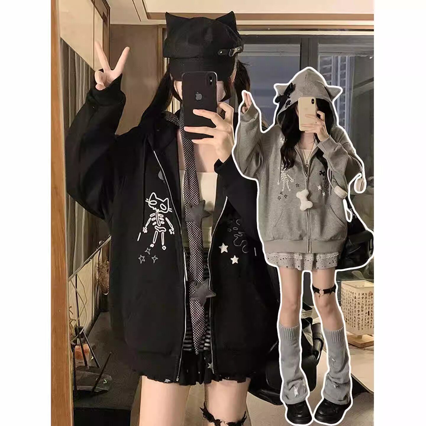 学院风连帽开衫卫衣外套女春秋季新款时尚宽松精致棒球服夹克上衣