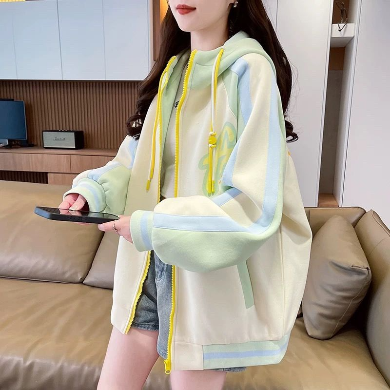 韩版拼色棒球服外套女春秋新款初高中学生大童超好看宽松卫衣开衫