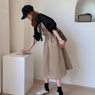 两件套背带裙夏季新款超仙显瘦休闲时尚泡泡袖短袖上衣森系连衣裙