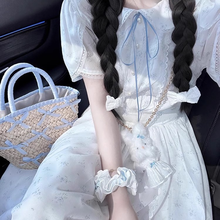 甜美复古波点连衣裙少女夏装2026新款初高中学生系腰带显瘦公主裙