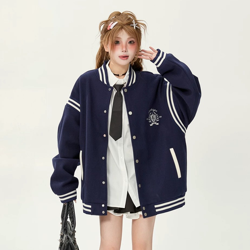 美式刺绣棒球服外套女春秋季少女卫衣2026新款初高中学生大童夹克