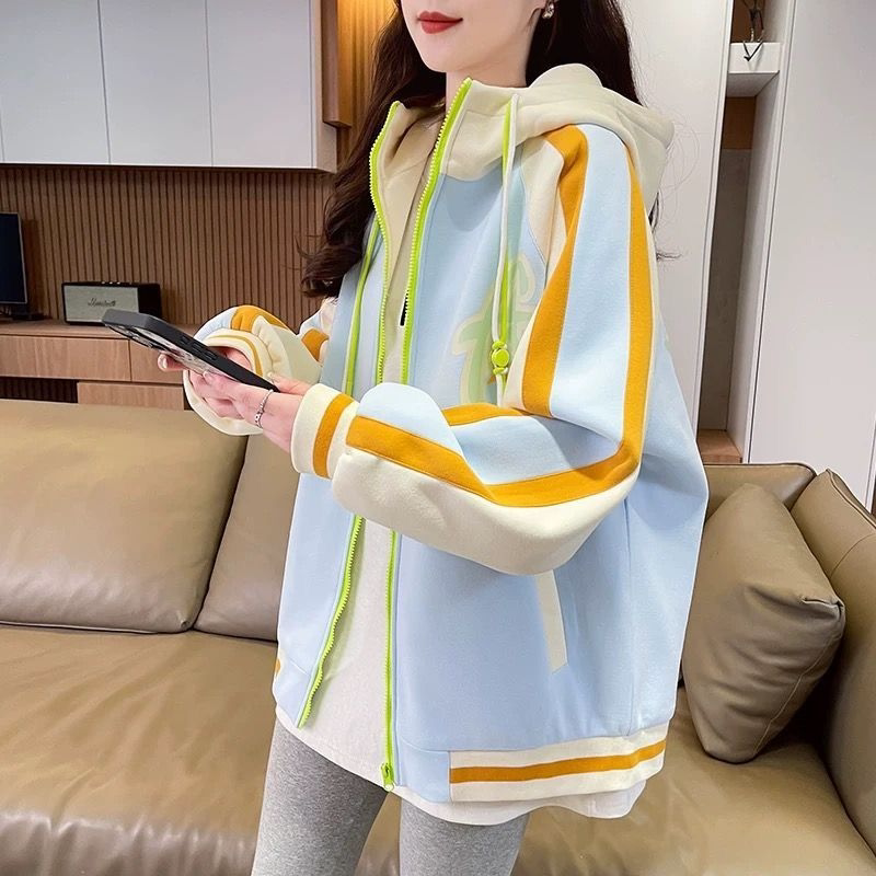 少女韩版拼色棒球服外套女春秋新款初高中学生学院风宽松休闲夹克