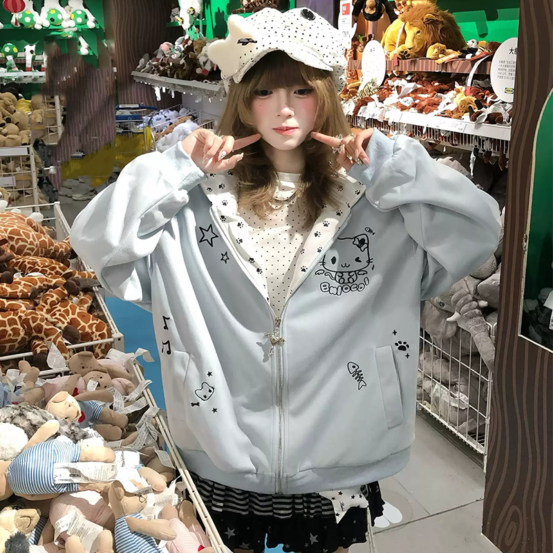 少女学院风刺绣拼色连帽外套春秋季新款初高中学生百搭洋气棒球服