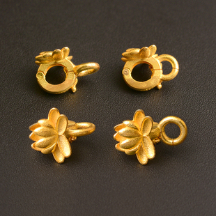 18k金古法吊坠扣au750黄金配件连接扣小米珠珍珠项链挂坠莲花扣头