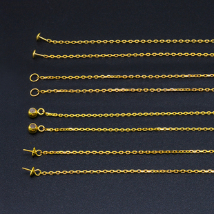 18k金针式耳线diy配件au750彩金黄金十字链翡翠空托耳饰耳坠珍珠