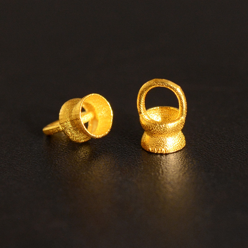 18k金古法金小篮子珠帽扣藏线收尾扣珍珠项链扣连接扣diy配件扣头