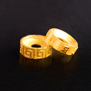 纯18k金隔片古法金六字真言文玩直切珠手串散珠黄金珠diy回纹配珠