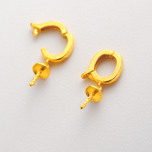 18k金吊坠珍珠扣头au750黄金万用扣高端配件项链连接空托半孔古法