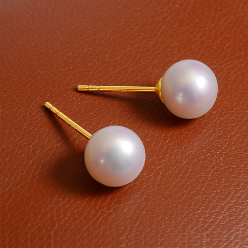 18k金耳钉女正圆强光耳针