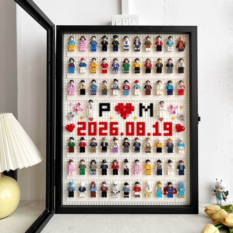 婚礼生日年会签到人仔新婚DIY纪念品摆件相框拼装小人积木diy草坪