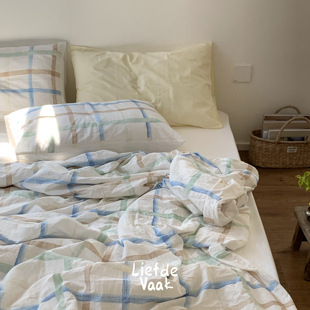 频繁热爱 【薄荷岛】原创格纹床上四件套纯棉全棉ins夏季床品