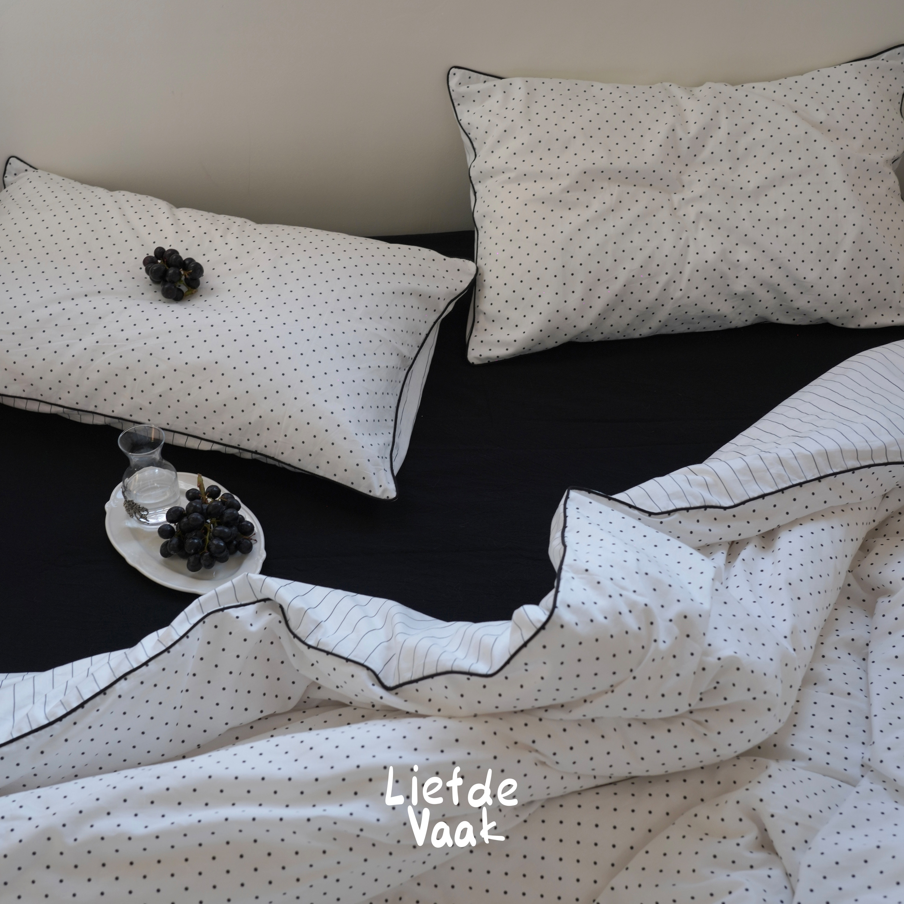 Liefde vaak 「想自由」原创波点全棉四件套黑白条纹纯棉床单床笠