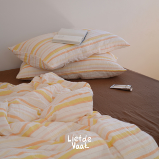 频繁热爱 【橘子海】A类双层纱四件套超柔软纯棉条纹被套床品套件