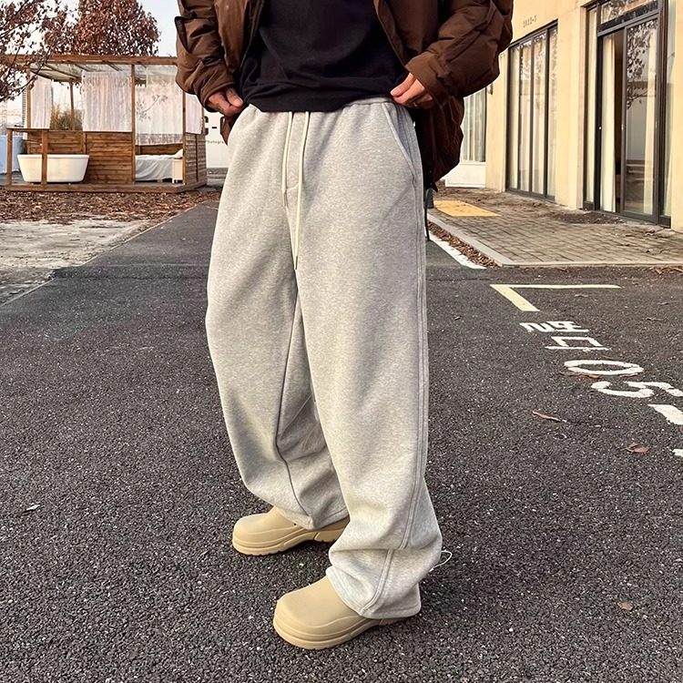 OXFREAK「高定双面针织」松紧秋冬休闲 裤男加绒加厚宽松卫裤长裤