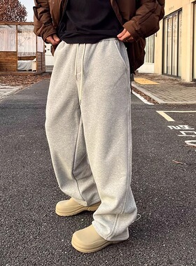 OXFREAK「高定双面针织」松紧秋冬休闲 裤男加绒加厚宽松卫裤长裤