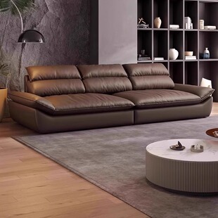 晨巢船帆真皮沙发意式极简客厅小户型直排组合家用皮艺沙发