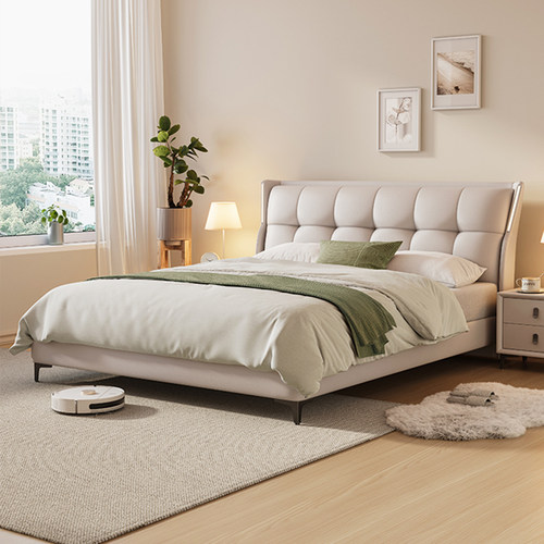 1米8真皮床晨巢实木轻奢