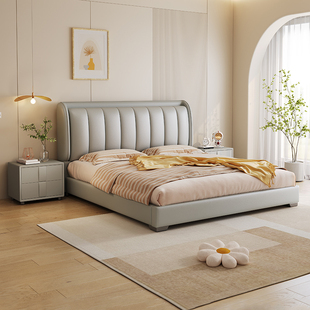 真皮床现代简约主卧室高端大气轻奢1.5米8软包双人皮艺实木床婚床