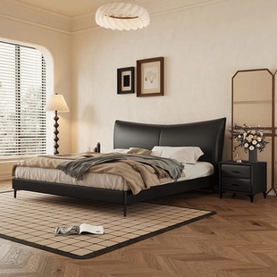 香奈儿真皮床意式轻奢现代简约主卧大床高端大气双人床2025新款床