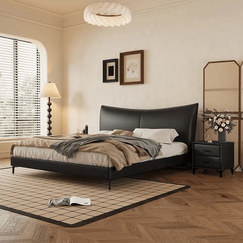 香奈儿真皮床意式轻奢现代简约主卧大床高端大气双人床2025新款床