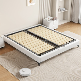 全实木榻榻米无床头床钢木静音排骨架中小户型齐边极简加粗加厚床