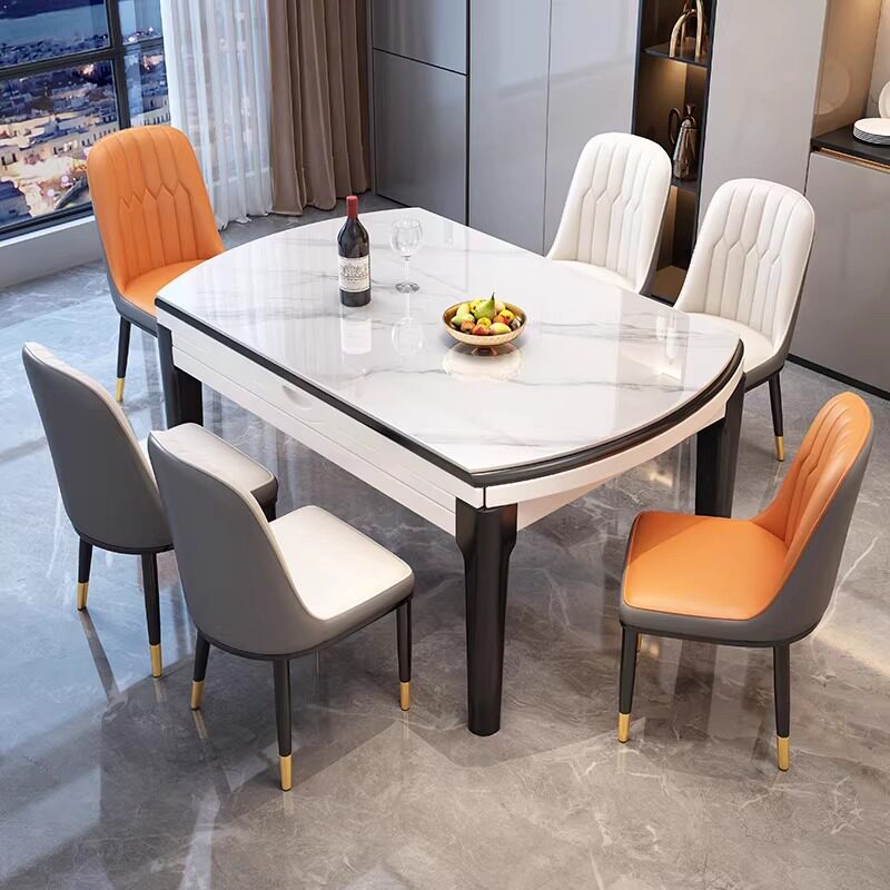 政府补贴岩板餐桌椅组合现代简约轻奢可伸缩圆桌小户型家用饭桌