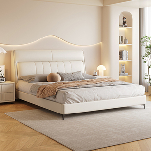 真皮储物婚床小户型卧室皮艺床床现代简约轻奢双人1.8米大气软包