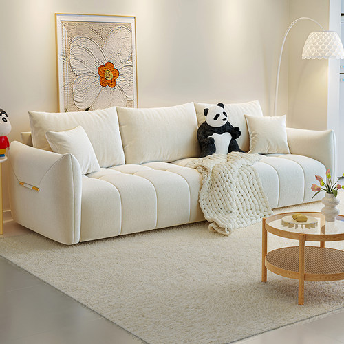 耐磨真皮婴儿绒奶油风直排沙发