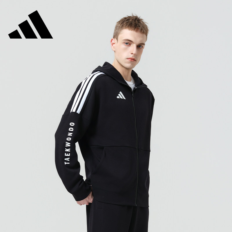 Adidas阿迪达斯连帽棉外套男女秋冬新款正品运动服经典三条纹夹克