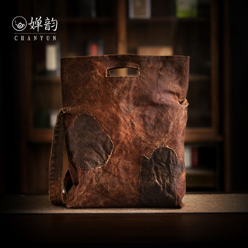 步闲织土布柿染茶染手工茶事包