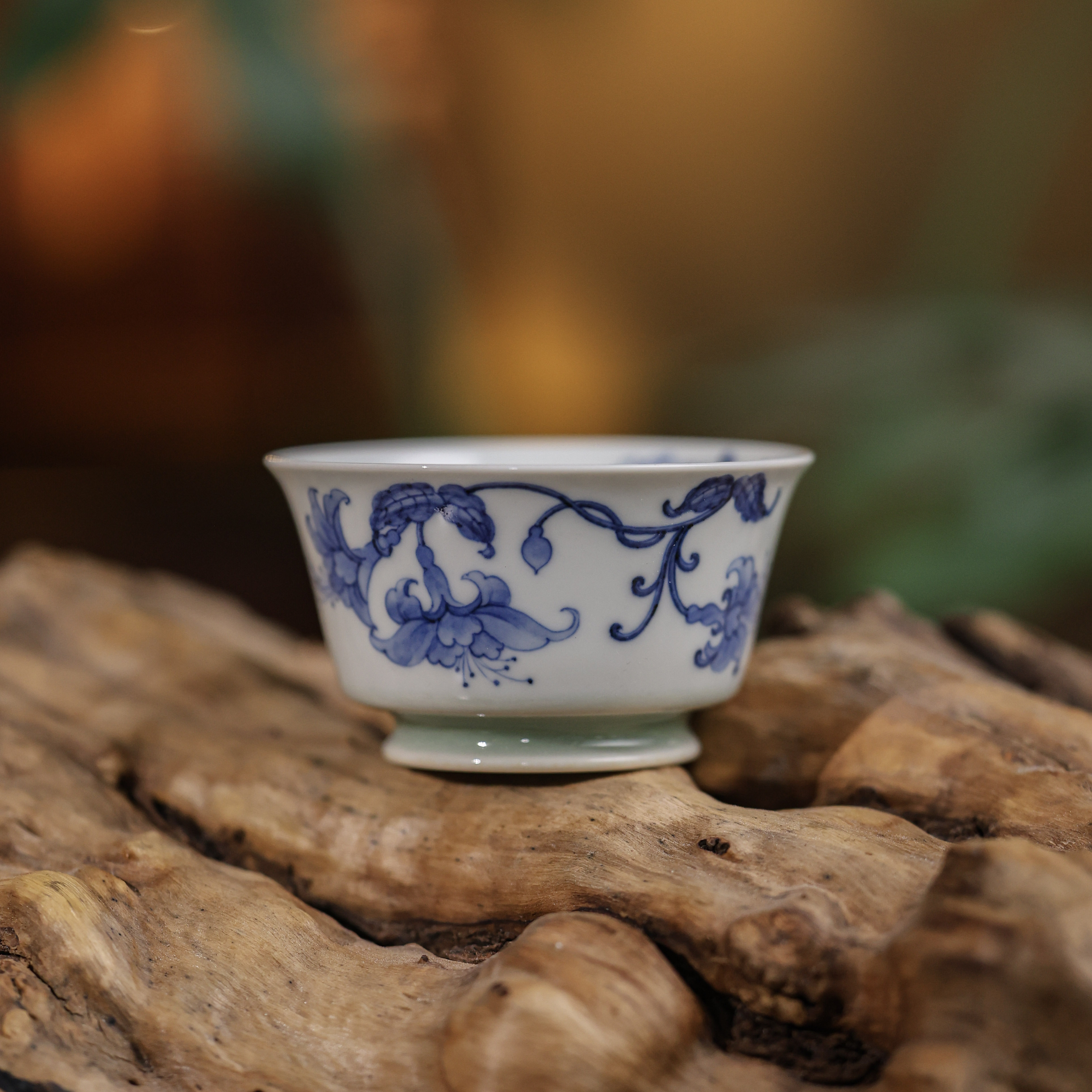 勤义堂慢叩柴窑茶具凌霄花马蹄杯