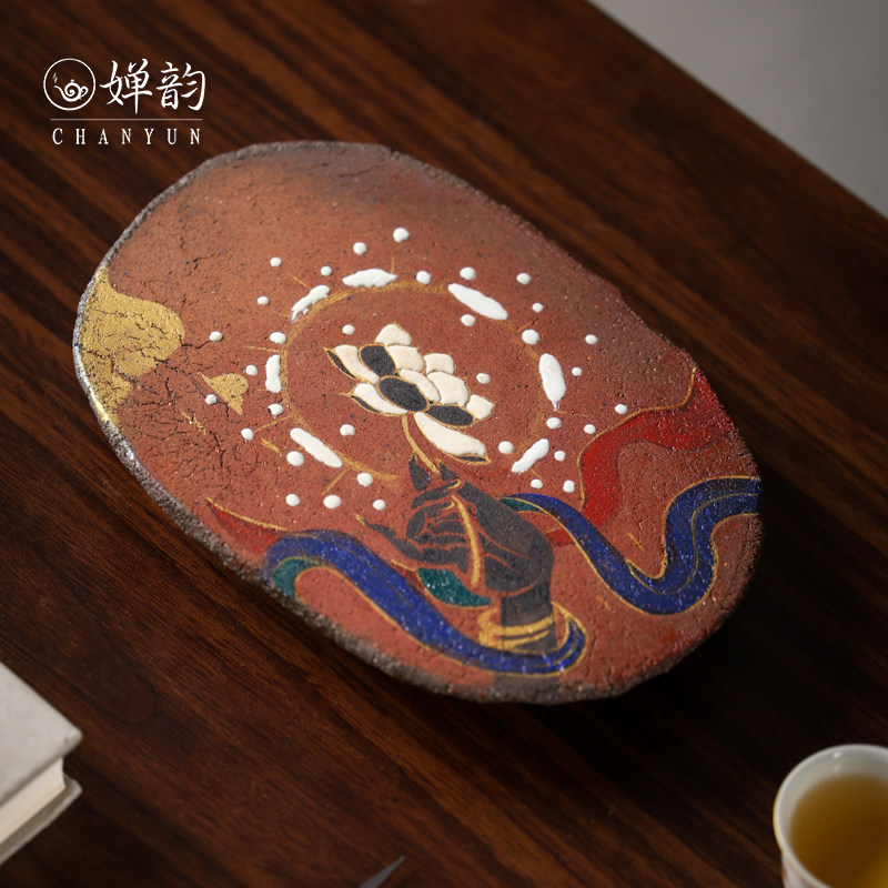 婵韵陶泥吸水盘佛手莲心三足壶承