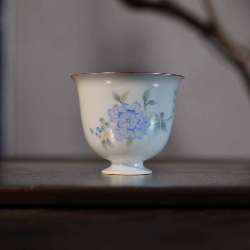 云由山坊茶具兰雪花银釉高足杯
