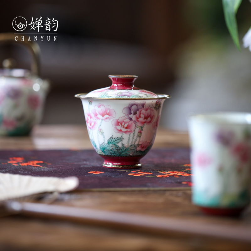 华隐堂梵田里虞美人盖碗茶壶茶杯