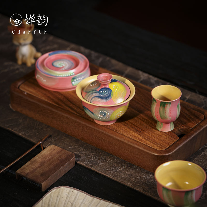 洞尚造物粉色凌波仙子圆融盖碗