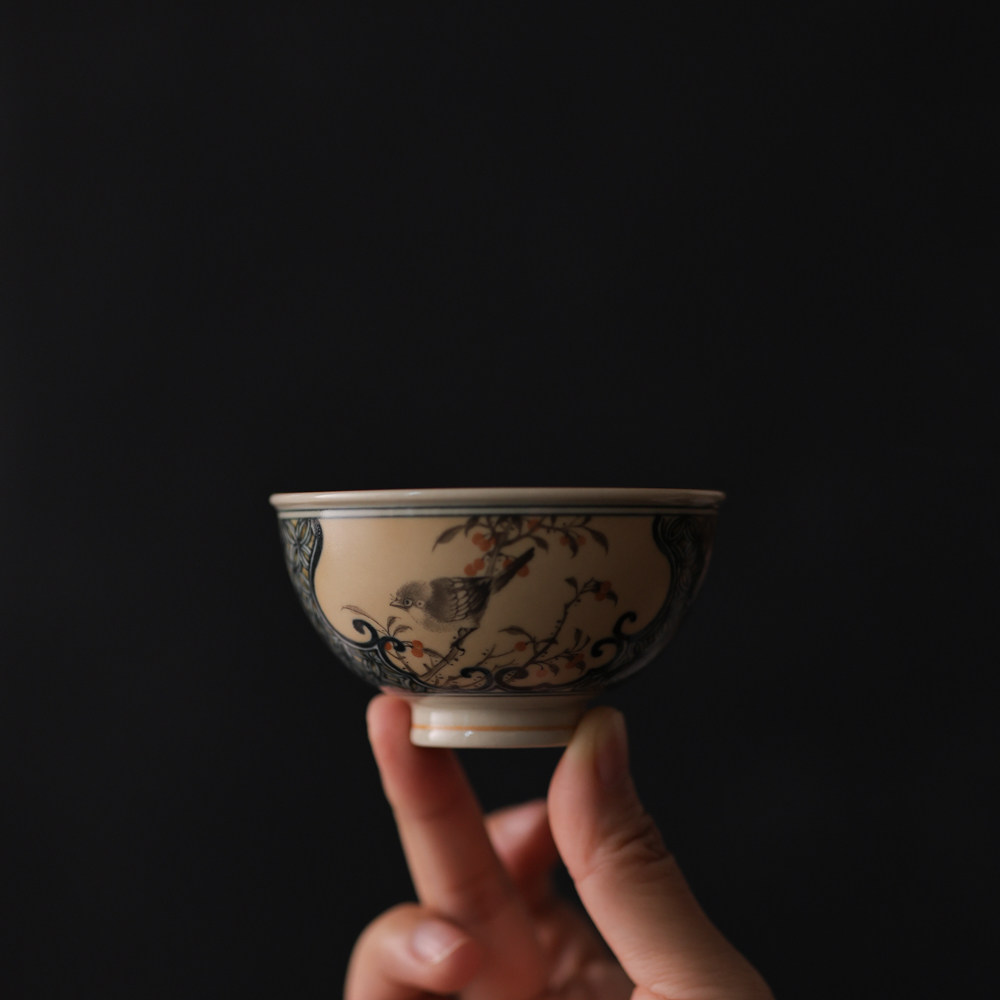 婵韵 一生一物茶具宋画花鸟鸡心杯主人杯品茗杯个人茶杯家用茶具