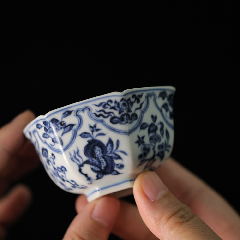 元煦窑茶具青花十果六方杯主人杯
