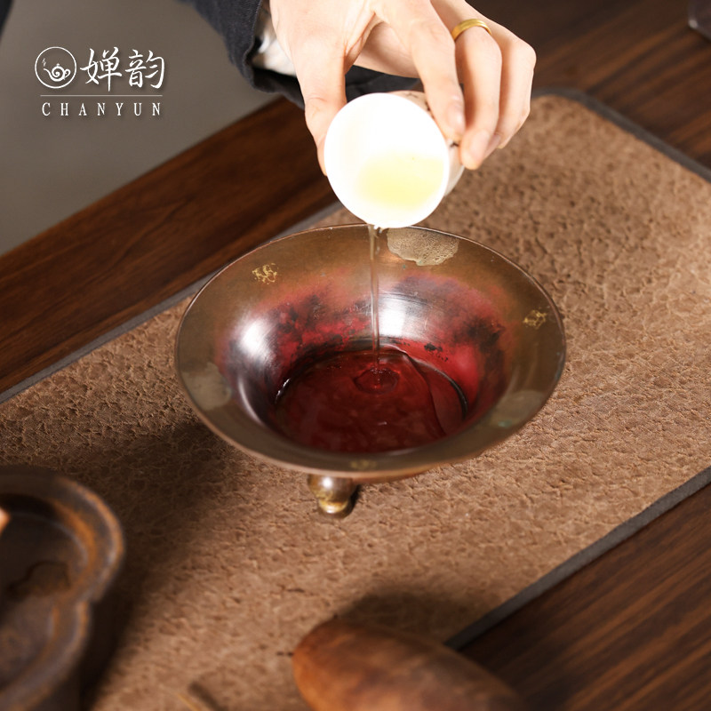 婵韵仿古紫铜三足矮点金建水