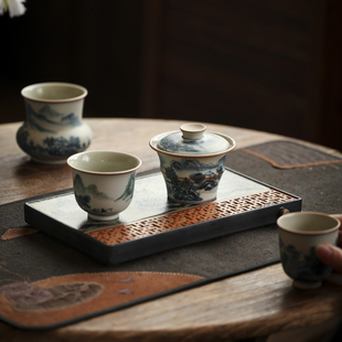 婵韵朴云堂茶具竹节山水盖碗茶杯壶承建水单个手绘复古景德镇茶具