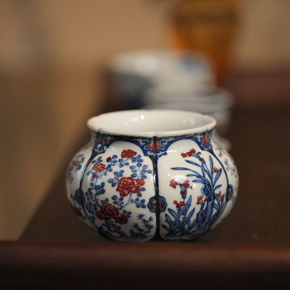 勤义堂青花釉里红花月令花王建水