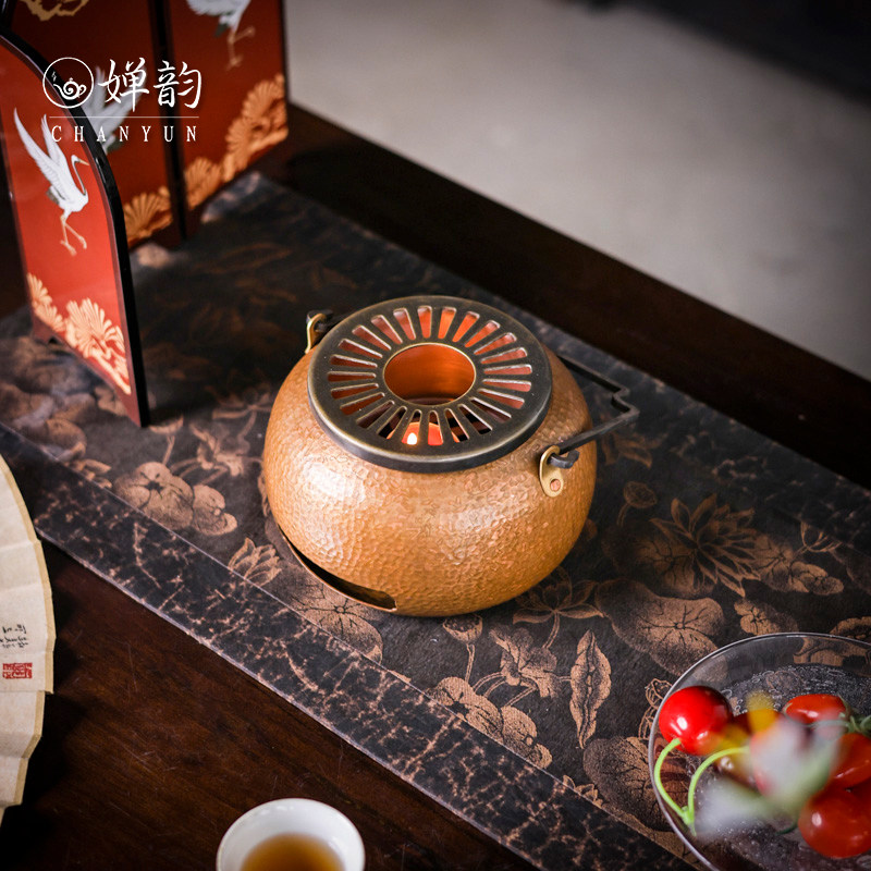 春喜铜锤纹扁圆火炉碳炉煮茶炉
