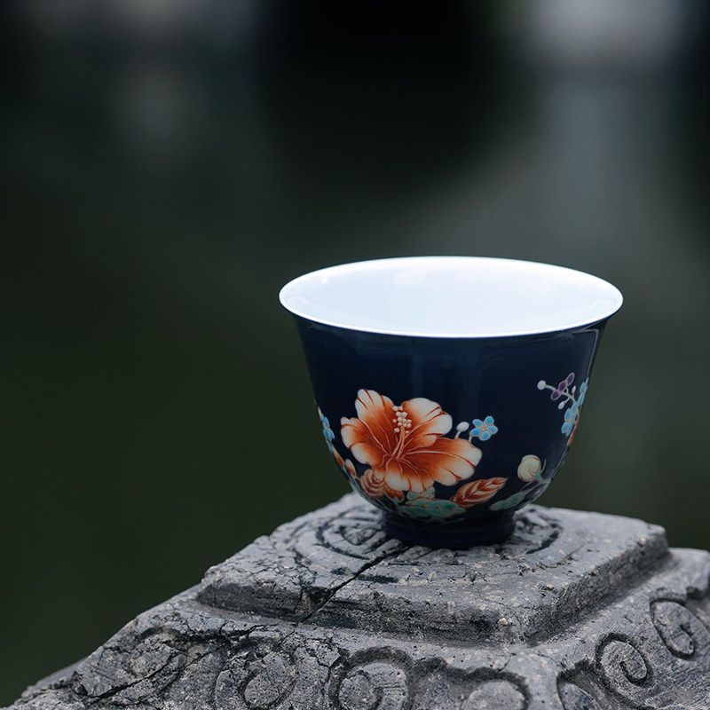 古阅和风茶具古彩繁花杯铃铛杯