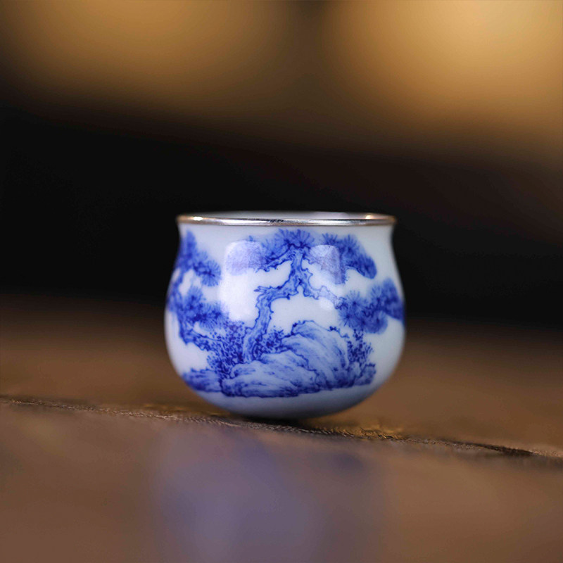 云山堂茶具手绘青花山水不倒杯