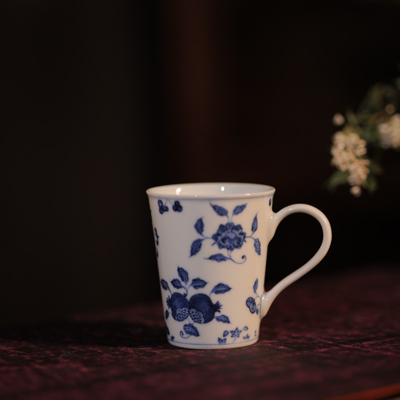慢叩茶具柴窑青花闲庭叙咖啡杯