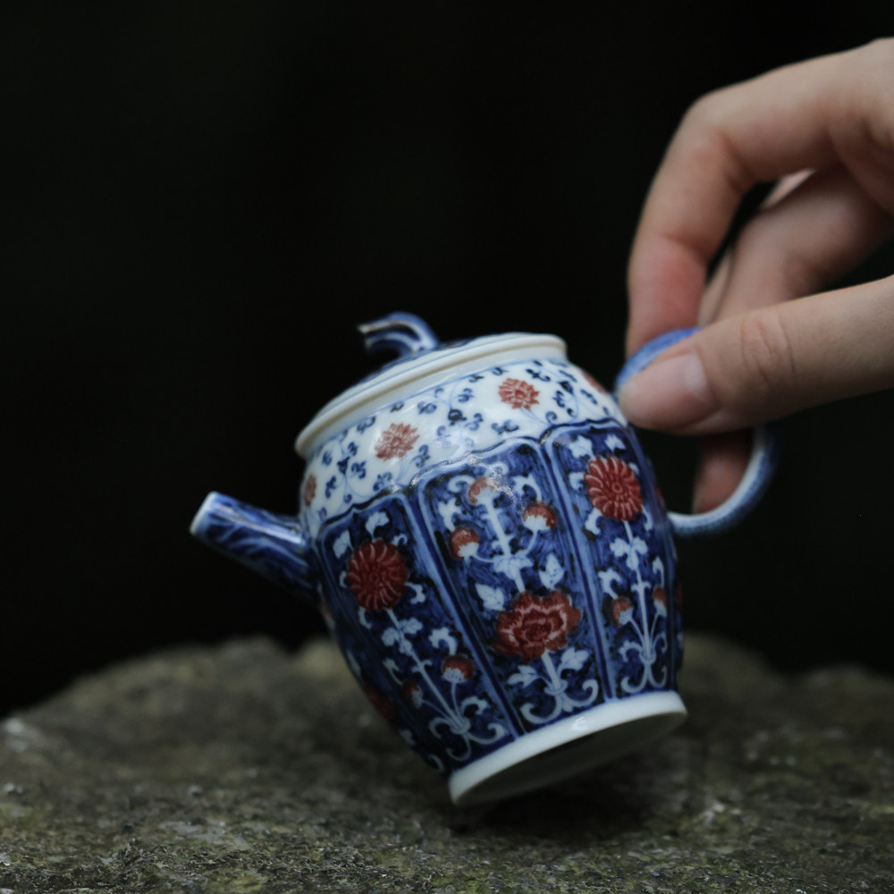 婵韵勤义堂茶具青花釉里红清涟壶