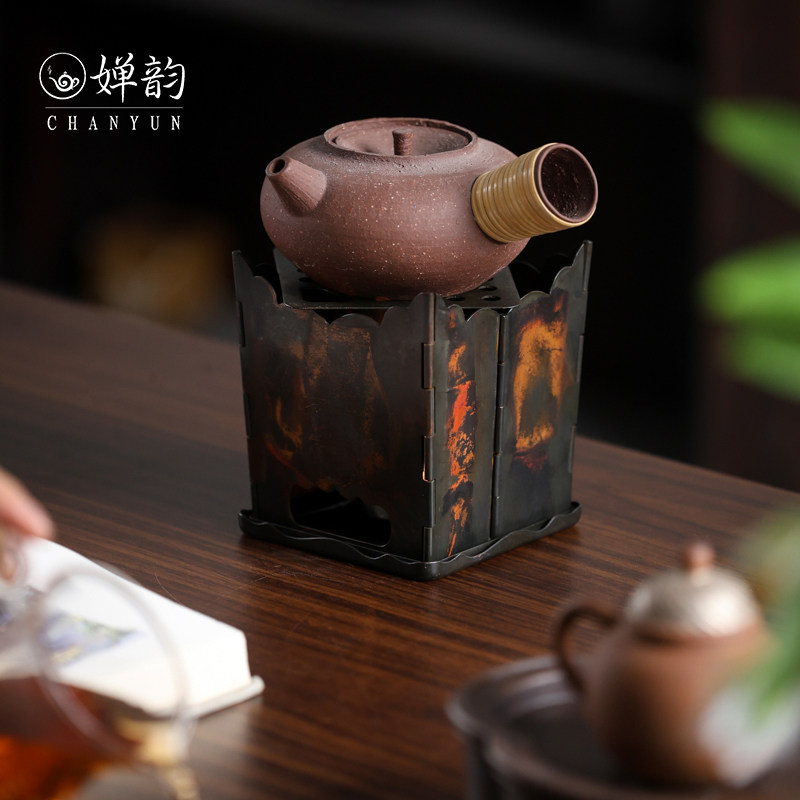婵韵 春喜铜茶具四方折叠炉蜡烛酒精碳炉煮茶炉煮茶器温茶炉