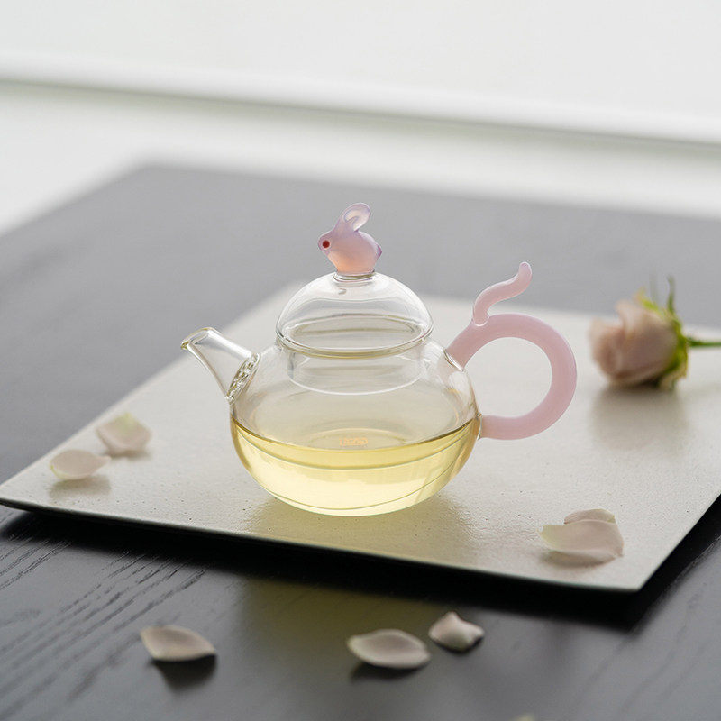 晶焱茶具高硼硅耐热玻璃玉兔小壶