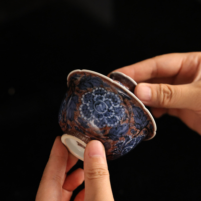 畅怀堂茶具青花锦上添花牡丹盖碗
