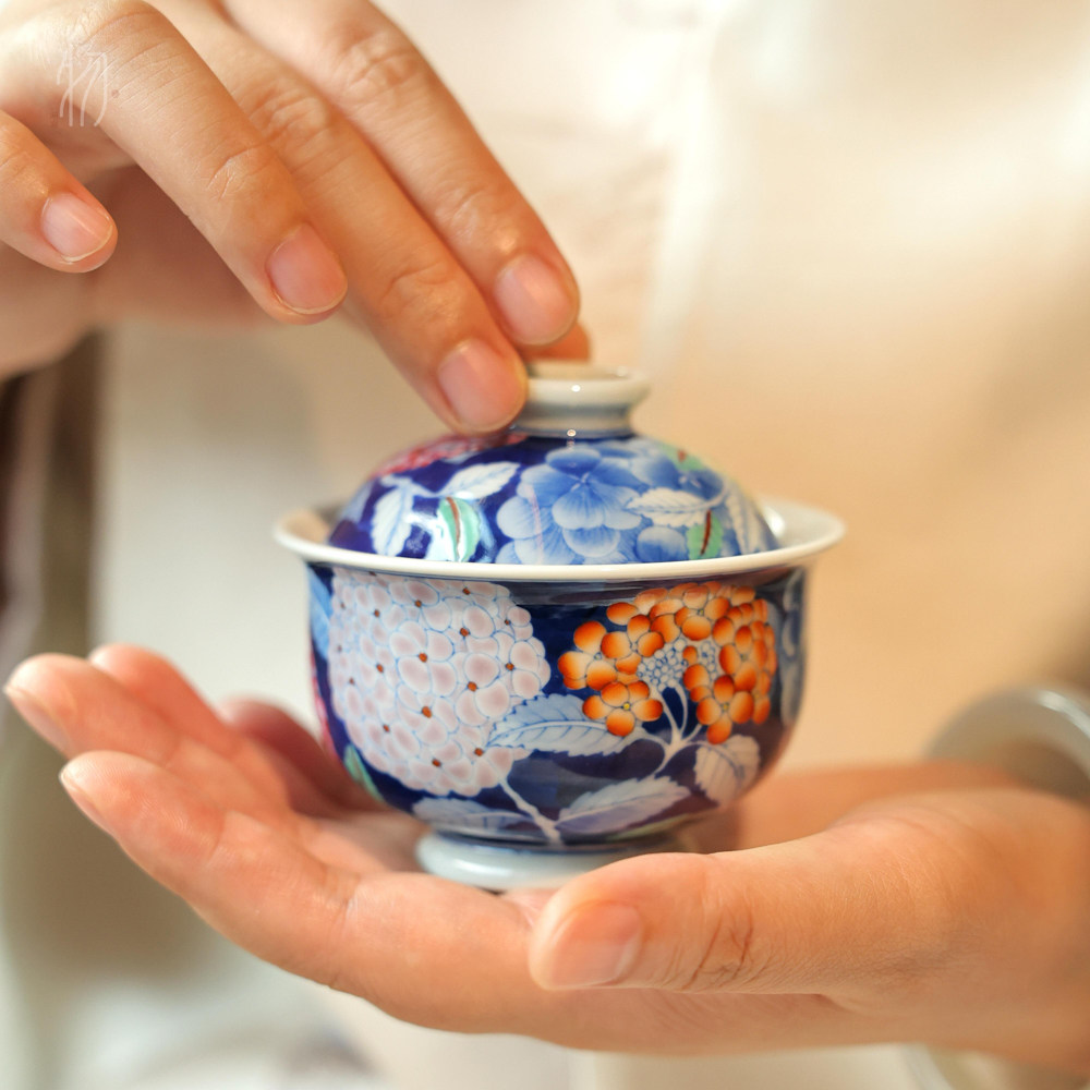 卓君茶具青花斗彩团团绣球花盖碗